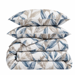 Premium Sateen Bedding Set „Painting“. Bedding sets 150x200, 140x200 cm, 150x200 cm, 160x200 cm, 180x200 cm, 200x200 cm, 200x220 cm, 220x240 cm. White bedding set with blue and sand leaf pattern Premium Sateen Bedding Set „Painting“. Bedding sets 150x200, 140x200 cm, 150x200 cm, 160x200 cm, 180x200 cm, 200x200 cm, 200x220 cm, 220x240 cm. White bedding set with blue and sand leaf pattern