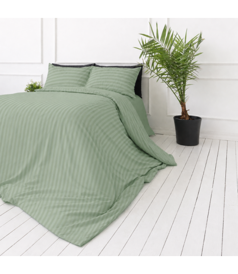 Premium Sateen Bedding Set „Pistachio Stripe Sateen“. Satin bedding sets