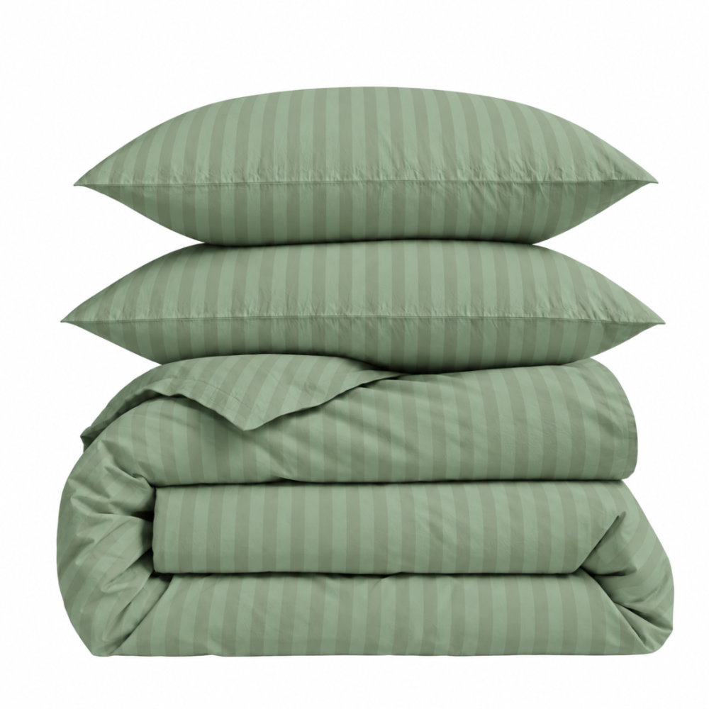 Premium Sateen Bedding Set „Pistachio Stripe Sateen“. Bedding sets 150x200, 140x200 cm, 150x200 cm, 160x200 cm, 180x200 cm, 200x200 cm, 200x220 cm, 220x240 cm. Greenish bedding set with a subtle stripe pattern Premium Sateen Bedding Set „Pistachio Stripe Sateen“. Bedding sets 150x200, 140x200 cm, 150x200 cm, 160x200 cm, 180x200 cm, 200x200 cm, 200x220 cm, 220x240 cm. Greenish bedding set with a subtle stripe pattern