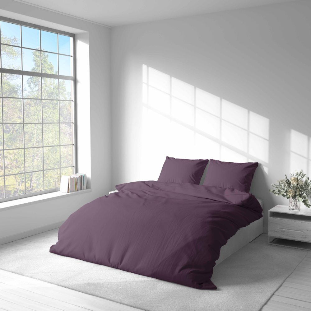 Premium Sateen Bedding Set „Plum glow“. Bedding sets 135x200, 140x200 cm, 200x200 cm, 200x220 cm, 220x240 cm