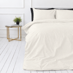 Premium Sateen Bedding Set „Snow White sateen“. Mako cotton sateen bedding, 140x200 cm, 150x200 cm, 160x200 cm, 180x200 cm, 200x200 cm, 200x220 cm, 220x240 cm. Bedding in a warm white shade without patterns.