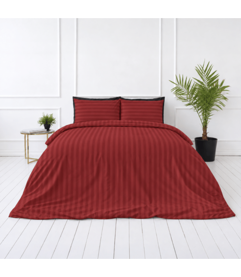 Premium Sateen Bedding Set „Sun-dried Tomato Stripe Sateen“. Satin bedding sets