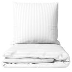 Premium Sateen Bedding Set „White Stripe Sateen“. Mako cotton sateen bedding, 140x200 cm, 150x200 cm, 160x200 cm, 180x200 cm, 200x200 cm, 200x220 cm, 220x240 cm. White bedding with a subtle glossy stripe pattern