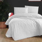 Premium Sateen Bedding Set „White Stripe“. Patterned bedding sets, 140x200 cm, 200x200 cm, 200x220 cm. White bedding set adorned with elegant linear pattern for timeless appeal.
