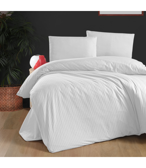 Premium Sateen Bedding Set „White Stripe“. Satin bedding sets