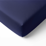 Satin Fitted Sheet „Blue glow“, 90x200 cm, 140x200 cm, 160x200 cm, 180x200 cm. Elegant dark blue bed sheet, perfect for creating a serene and stylish sleeping environment.