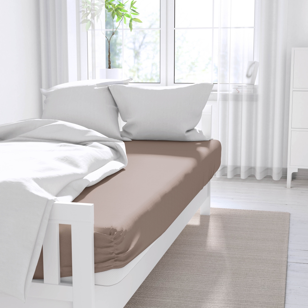 Satin fitted sheet "Dark ecru", 120x200 cm, 140x200 cm