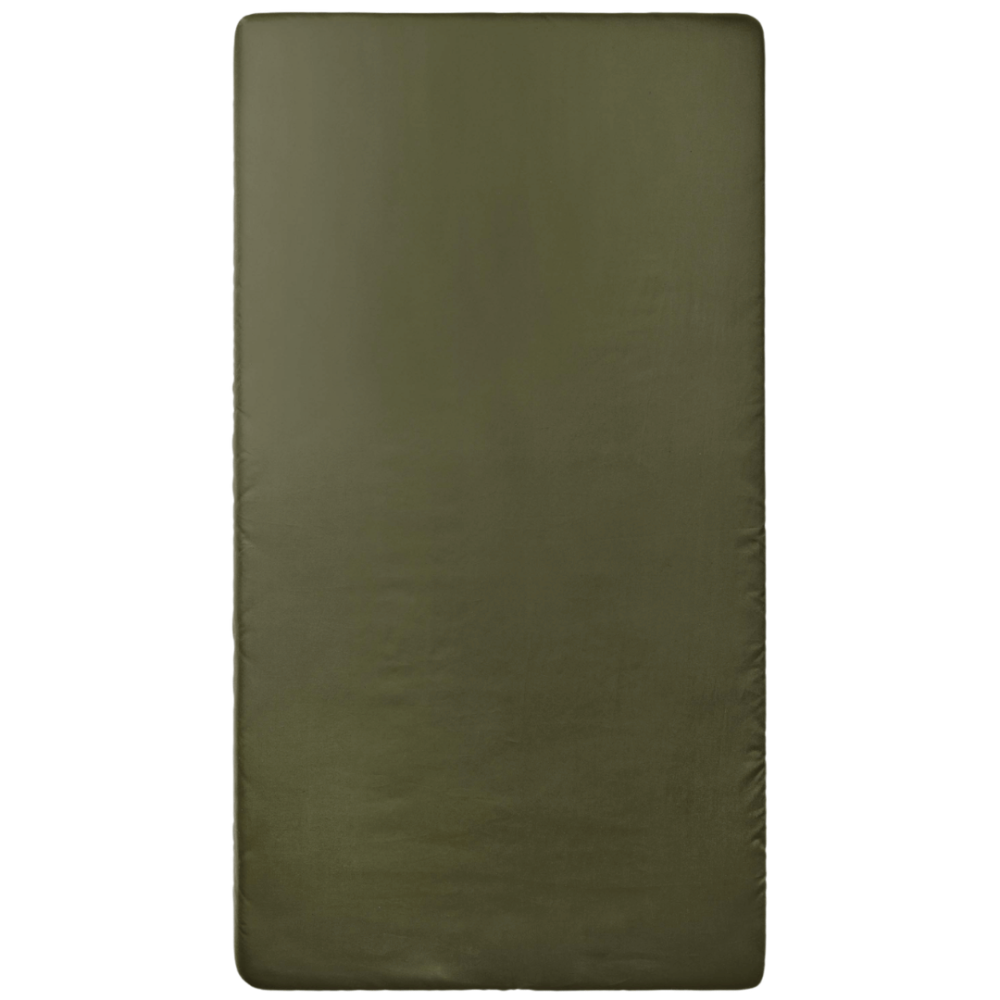 Satin Fitted Sheet „Moss Green Sateen“. Fitted sheets 160x200, 90x200 cm, 140x200 cm, 160x200 cm, 180x200 cm. Dark olive green fitted sheet without decorative motifs.
