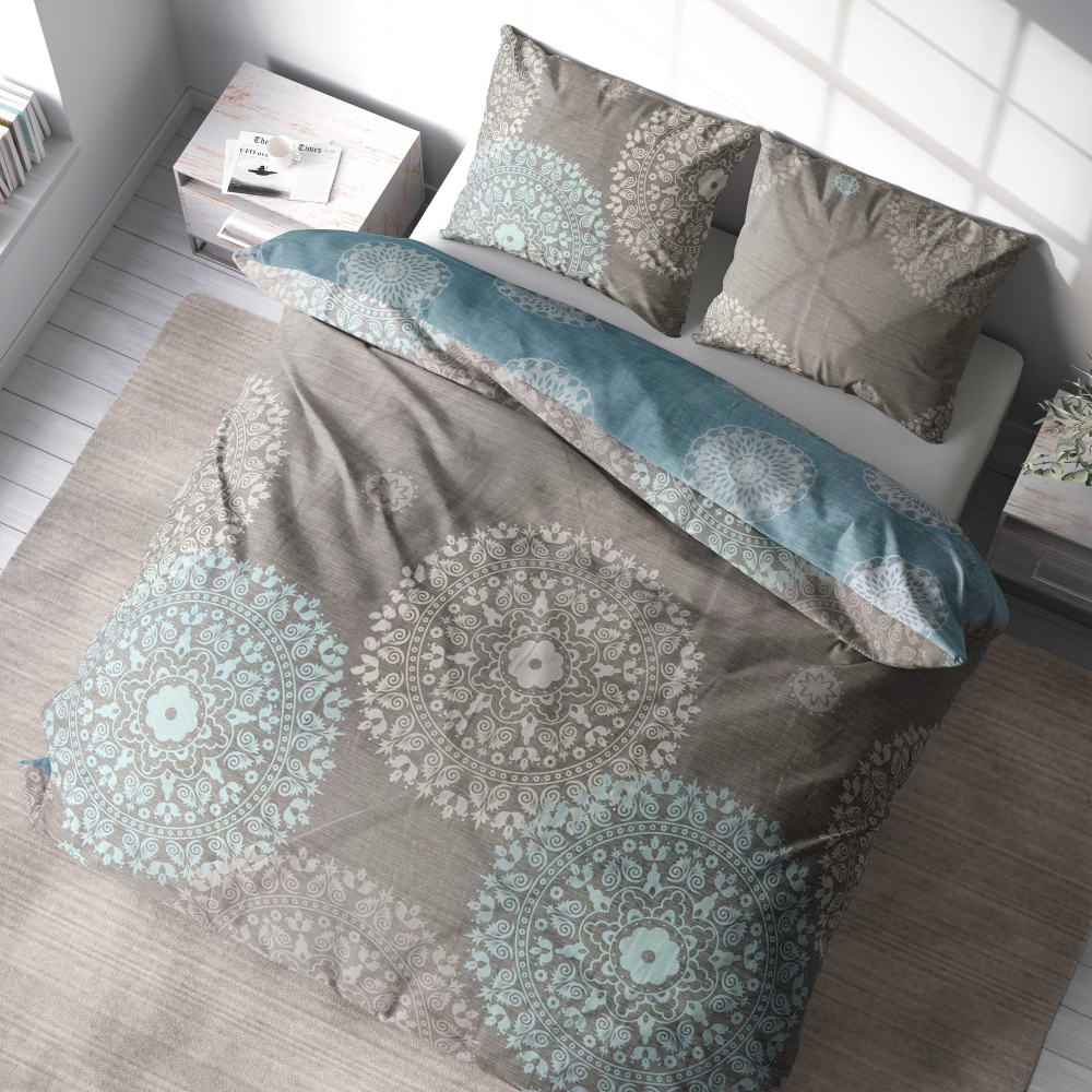 Satin pillowcase “Medallions”. Grey pillowcase with decorative accents