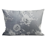 Satin pillowcase “Pivoine”. Elegant grey pillowcase with soft white floral design, perfect for a serene and stylish bedroom look.
