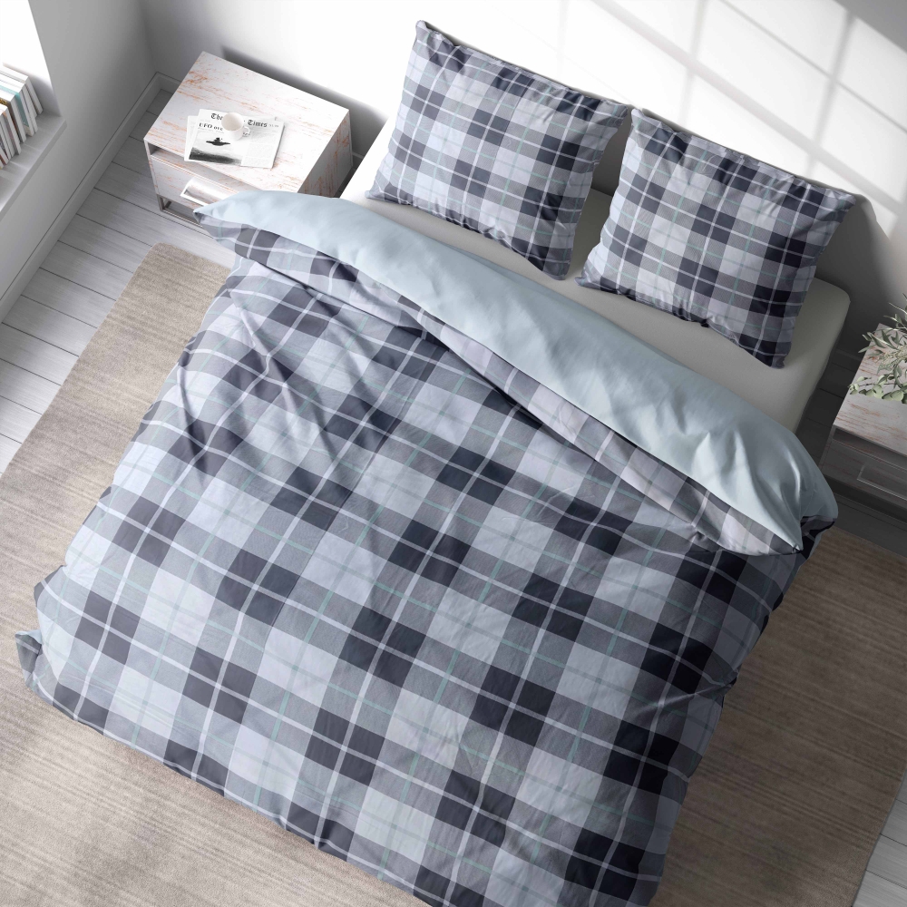 Premium Sateen Bedding Set „Blue Squares“. Blue bedding sets, 200x200 cm