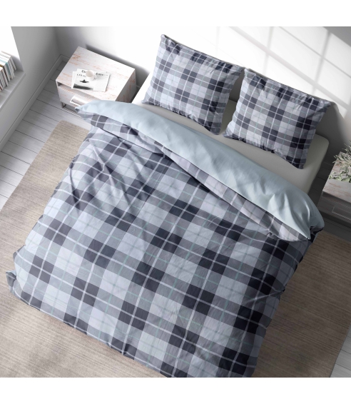 Premium Sateen Bedding Set „Blue Squares“. Satin bedding sets