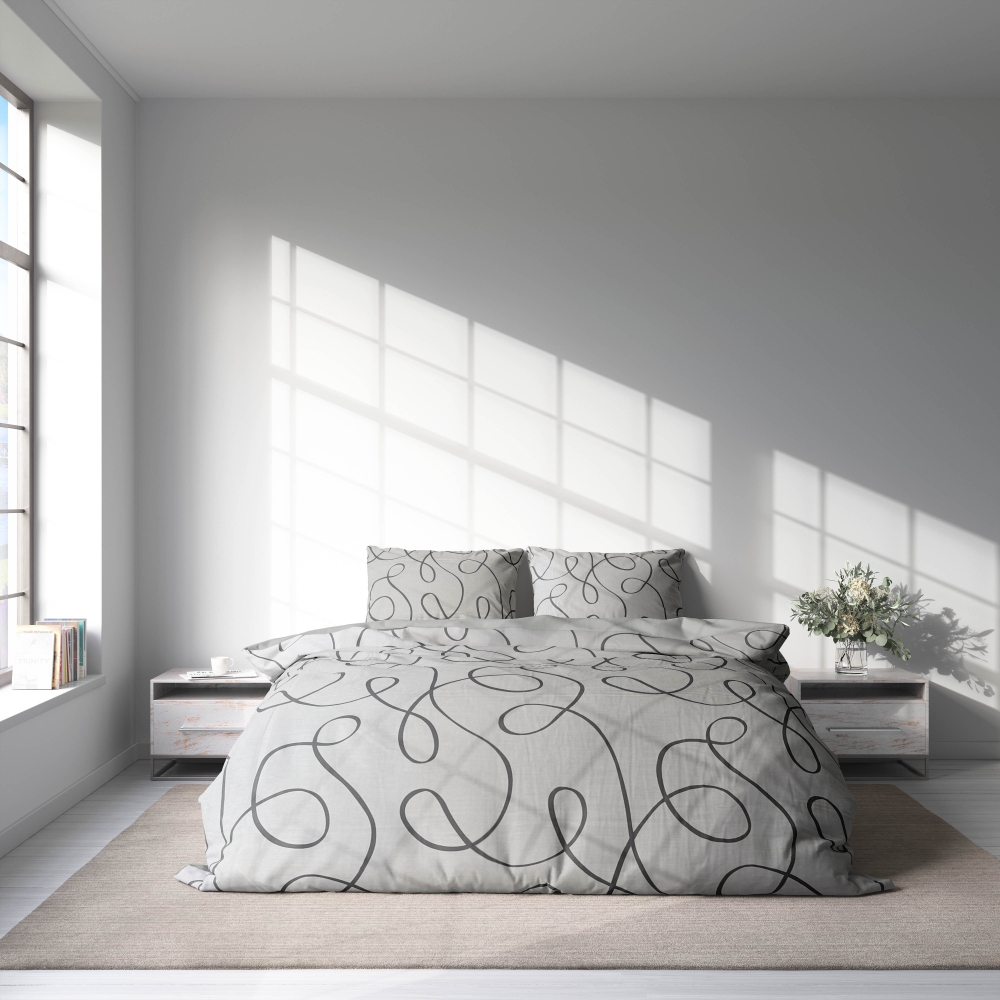 Premium Sateen Bedding Set „Calligraphy“. Patterned bedding sets, 140x200 cm, 200x200 cm, 200x220 cm
