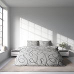 Premium Sateen Bedding Set „Calligraphy“. Patterned bedding sets, 140x200 cm, 200x200 cm, 200x220 cm