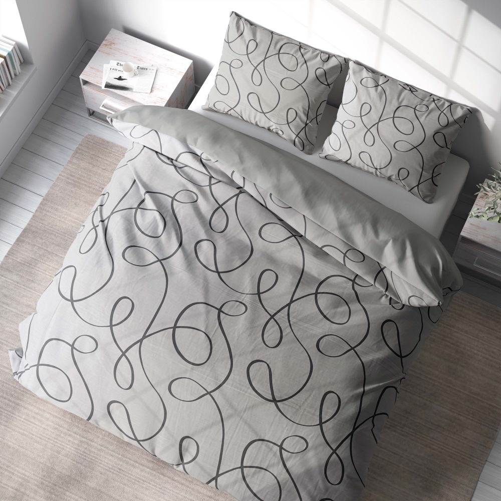 Premium Sateen Bedding Set „Calligraphy“. Patterned bedding sets, 140x200 cm, 200x200 cm, 200x220 cm