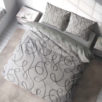 Premium Sateen Bedding Set „Calligraphy“. Patterned bedding sets, 140x200 cm, 200x200 cm, 200x220 cm