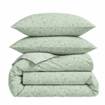Sateen Bedding Set „Carlone“. Bedding sets 135x200, 140x200 cm, 200x200 cm, 200x220 cm. Light green bedding with a small white and yellowish floral pattern