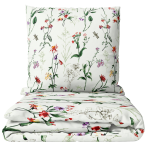 Sateen Bedding Set „Caroline“. Bedding sets 155x200, 140x200 cm, 150x200 cm, 160x200 cm, 180x200 cm, 200x200 cm, 200x220 cm. Soft sage green bedding set with delicate meadow flower pattern.