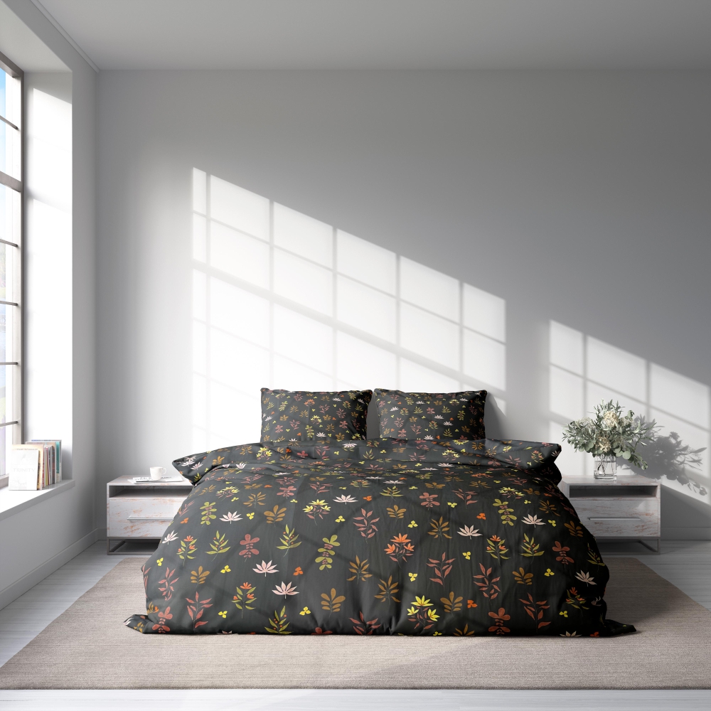 Premium Sateen Bedding Set „Comforts“. Bedding sets with plants, 140x200 cm, 150x200 cm, 160x200 cm, 180x200 cm, 200x200 cm, 200x220 cm