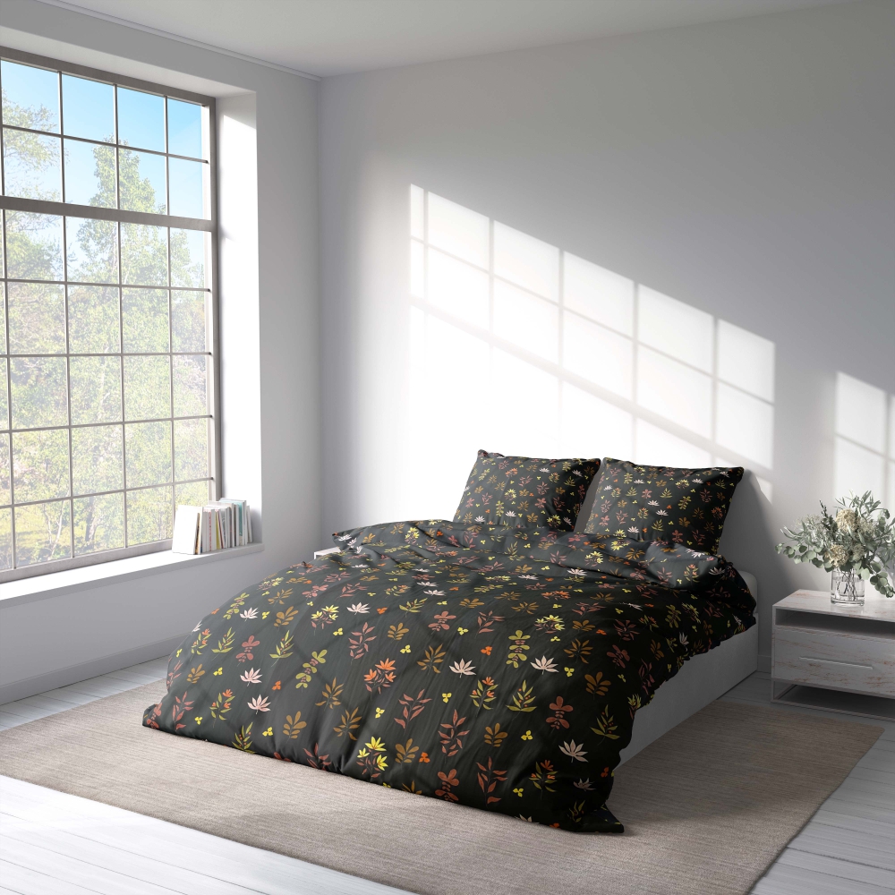 Premium Sateen Bedding Set „Comforts“. Bedding sets with plants, 140x200 cm, 150x200 cm, 160x200 cm, 180x200 cm, 200x200 cm, 200x220 cm