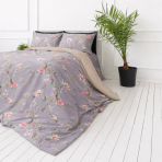 Sateen Bedding Set „Daphne“. Bedding sets 135x200, 140x200 cm, 200x200 cm, 200x220 cm. Light violet bedding with pink and white flowers