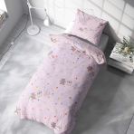 Premium Sateen Bedding Set „Dreamy Dots“. Patterned bedding sets, 140x200 cm. Fun and colorful kids' bedding set in pink, featuring animal designs and vibrant dots, perfect for creating a joyful sleep space.