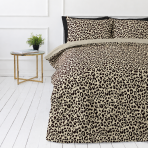 Sateen Bedding Set „Exotic Leopard“. Beige bedding sets, 140x200 cm, 200x200 cm, 200x220 cm. Cotton satin bedding set with a leopard pattern