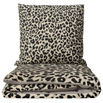 Sateen Bedding Set „Exotic Leopard“. Beige bedding sets, 140x200 cm, 200x200 cm, 200x220 cm. Cream bedding with a black leopard pattern
