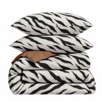 Sateen Bedding Set „Exotic Zebra“. Bedding sets 135x200, 140x200 cm, 200x200 cm, 200x220 cm. White bedding with a black zebra pattern and brown inner-side accent Sateen Bedding Set „Exotic Zebra“. Bedding sets 135x200, 140x200 cm, 200x200 cm, 200x220 cm. White bedding with a black zebra pattern and brown inner-side accent