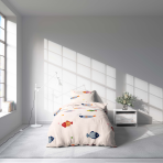 Premium Sateen Bedding Set „Fish wish“. Bedding sets 135x200, 100x140 cm, 140x200 cm. Kids bedding set with blue and red fish