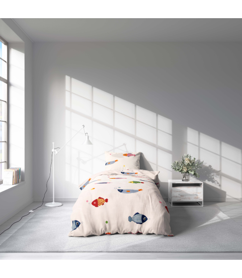 Premium Sateen Bedding Set „Fish wish“. Satin bedding sets