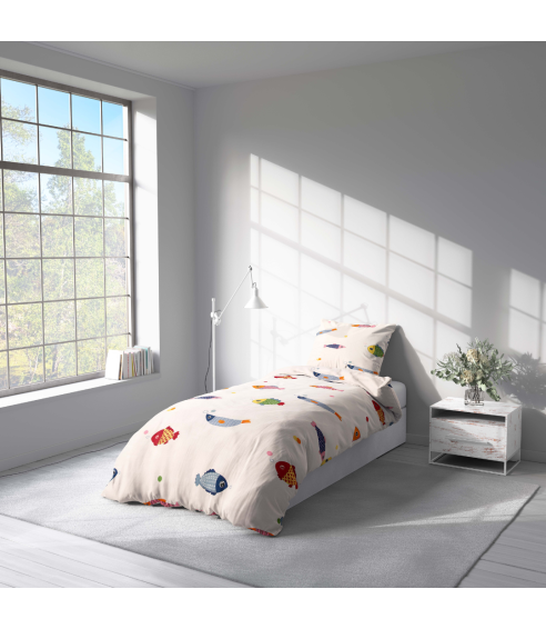 Premium Sateen Bedding Set „Fish wish“. Satin bedding sets