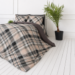 Sateen Bedding Set „Flanko“. Bedding sets 135x200, 140x200 cm, 200x200 cm, 200x220 cm. Bedding design with nude squares, grey stripes and black accents. Sateen Bedding Set „Flanko“. Bedding sets 135x200, 140x200 cm, 200x200 cm, 200x220 cm. Bedding design with nude squares, grey stripes and black accents.