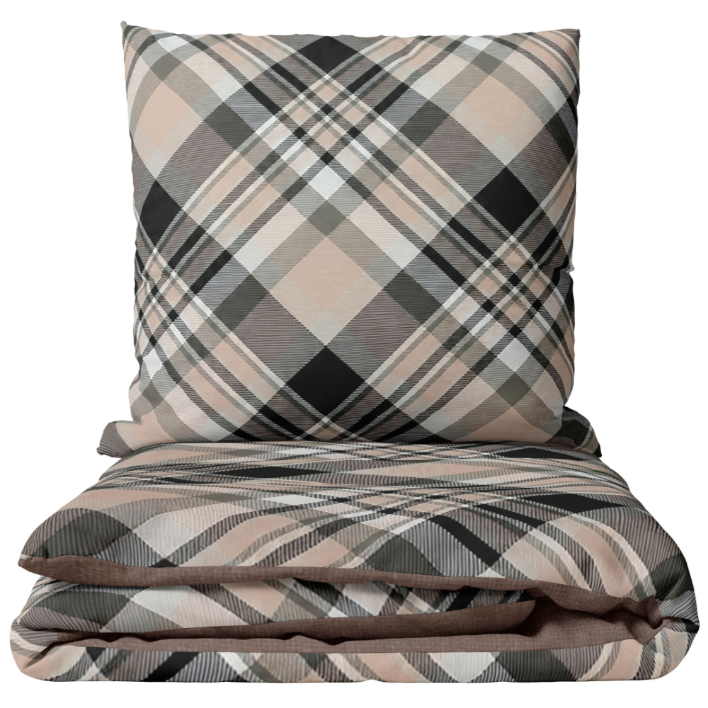 Sateen Bedding Set „Flanko“. Bedding sets 135x200, 140x200 cm, 200x200 cm, 200x220 cm. Checked bedding set in sand, grey, white and black tones. Sateen Bedding Set „Flanko“. Bedding sets 135x200, 140x200 cm, 200x200 cm, 200x220 cm. Checked bedding set in sand, grey, white and black tones.