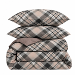 Sateen Bedding Set „Flanko“. Bedding sets 135x200, 140x200 cm, 200x200 cm, 200x220 cm. Checked bedding set in sand, grey, white and black tones.