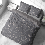 Sateen Bedding Set „Florivane“. Bedding sets 155x200, 140x200 cm, 150x200 cm, 160x200 cm, 180x200 cm, 200x200 cm, 200x220 cm. Dark background with delicate flowers and butterflies