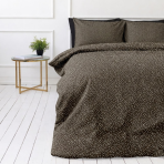 Sateen Bedding Set „Frisson“. Bedding sets 155x200, 140x200 cm, 150x200 cm, 160x200 cm, 180x200 cm, 200x200 cm, 200x220 cm. Subtle dark brown bedding set with a dense motif of tiny white flowers.