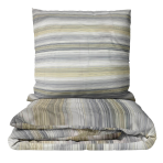 Premium Sateen Bedding Set „Lineplay“. Gray bedding sets, 140x200 cm, 200x200 cm, 200x220 cm. Bedding set in light grey and grey with touches of yellow and blue, featuring a delicate small lines pattern.