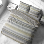 Premium Sateen Bedding Set „Lineplay“. Gray bedding sets, 140x200 cm, 200x200 cm, 200x220 cm. Elegant bedding set in grey tones with subtle yellow and blue accents, designed with fine line patterns.