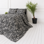 Sateen Bedding Set „Lunar Rose“. Bedding sets 135x200, 140x200 cm, 150x200 cm, 160x200 cm, 180x200 cm, 200x200 cm, 200x220 cm. Elegant grey bedding set featuring delicate rose branches and light blossoms, creating a serene, floral-inspired look. Sateen Bedding Set „Lunar Rose“. Bedding sets 135x200, 140x200 cm, 150x200 cm, 160x200 cm, 180x200 cm, 200x200 cm, 200x220 cm. Elegant grey bedding set featuring delicate rose branches and light blossoms, creating a serene, floral-inspired look.