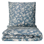 Sateen Bedding Set „Meadow“. Bedding sets with plants, 140x200 cm, 200x200 cm, 200x220 cm. Grey-blue bedding set with light brown floral pattern, adding subtle elegance to your room