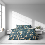 Sateen Bedding Set „Myrtle Tangle“. Bedding sets 150x200, 140x200 cm, 150x200 cm, 160x200 cm, 180x200 cm, 200x200 cm, 200x220 cm. Dark teal bedding set with delicate floral motifs
