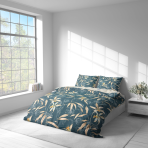 Sateen Bedding Set „Myrtle Tangle“. Bedding sets 150x200, 140x200 cm, 150x200 cm, 160x200 cm, 180x200 cm, 200x200 cm, 200x220 cm. Bedding set with watercolor flowers on a greenish background
