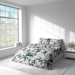 Sateen Bedding Set „Nature’s Sketch“. Green bedding set, 140x200 cm, 200x200 cm, 200x220 cm