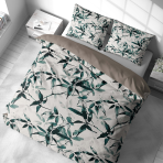 Sateen Bedding Set „Nature’s Sketch“. Green bedding set, 140x200 cm, 200x200 cm, 200x220 cm