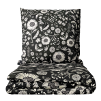 Sateen Bedding Set „Night Flowers“. Bedding sets 155x200, 140x200 cm, 200x200 cm, 200x220 cm. Stylish black bedding set adorned with delicate white country flowers.