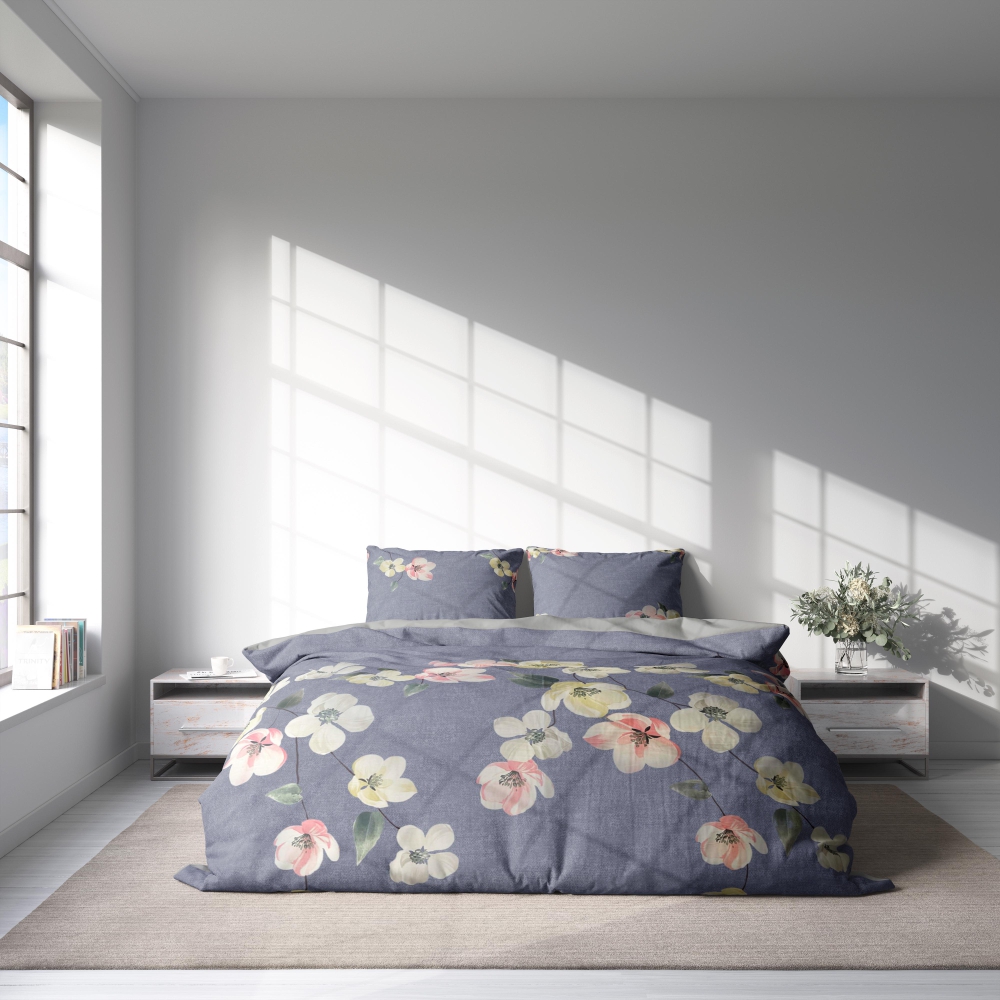 Sateen Bedding Set „Petals“. Gray bedding sets, 140x200 cm, 200x200 cm, 200x220 cm