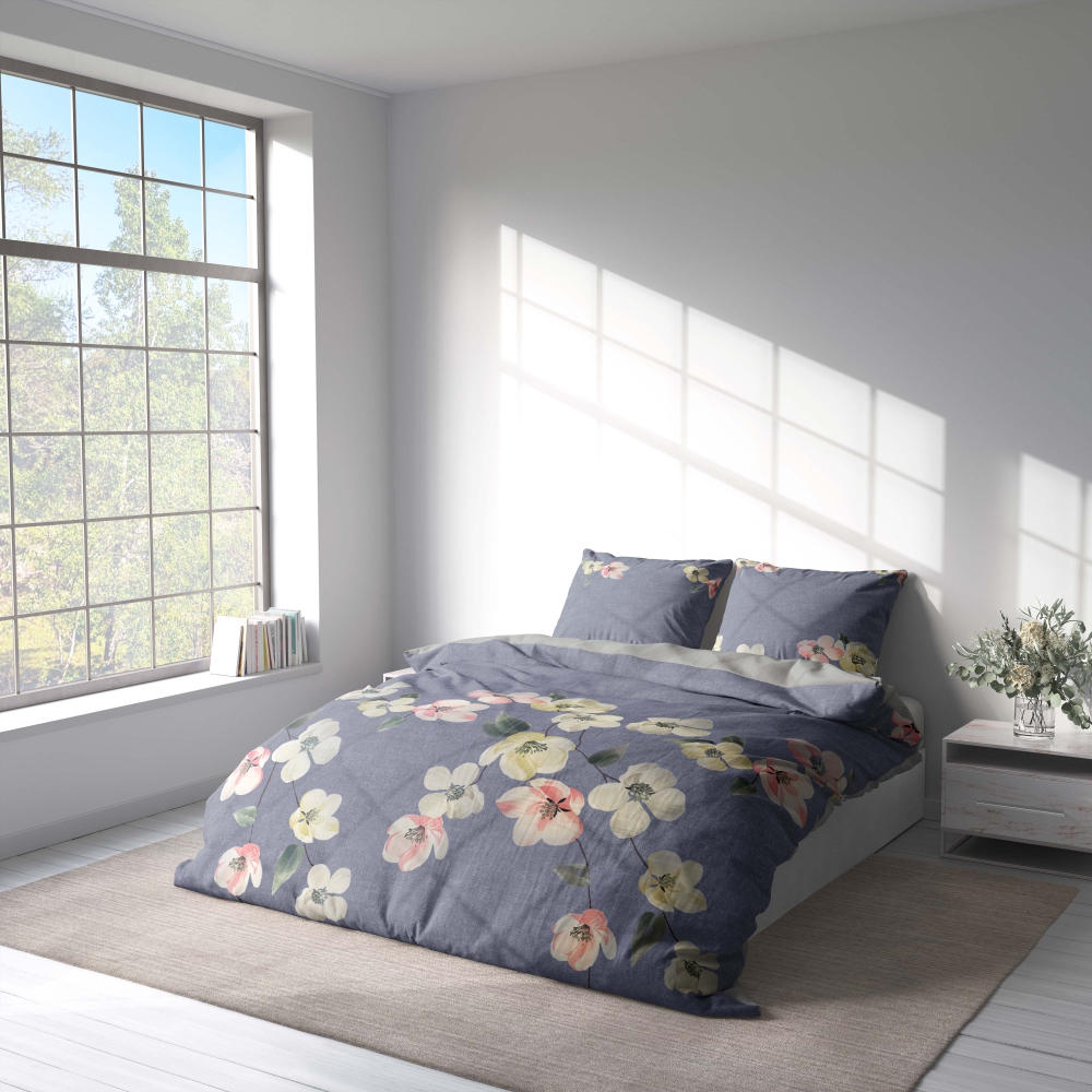 Sateen Bedding Set „Petals“. Gray bedding sets, 140x200 cm, 200x200 cm, 200x220 cm