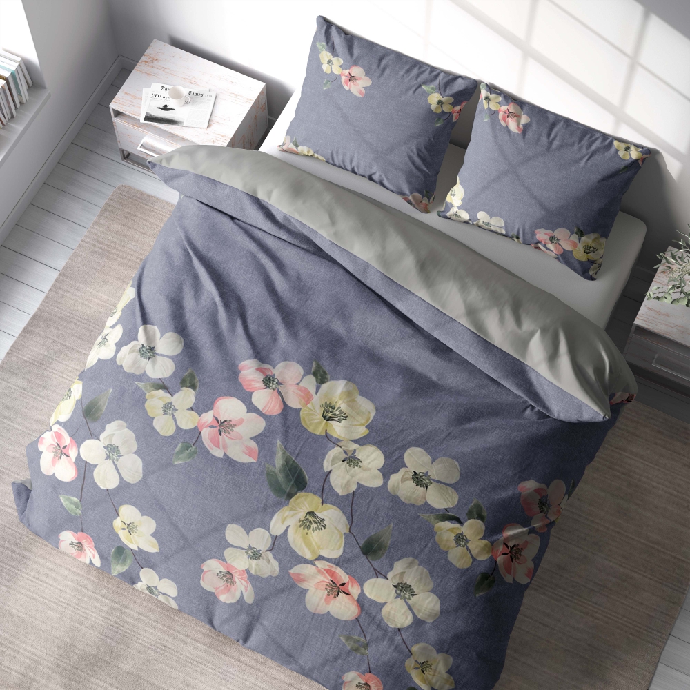 Sateen Bedding Set „Petals“. Gray bedding sets, 140x200 cm, 200x200 cm, 200x220 cm