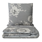 Sateen Bedding Set „Pivoine“. Gray bedding sets, 140x200 cm, 200x200 cm, 200x220 cm
